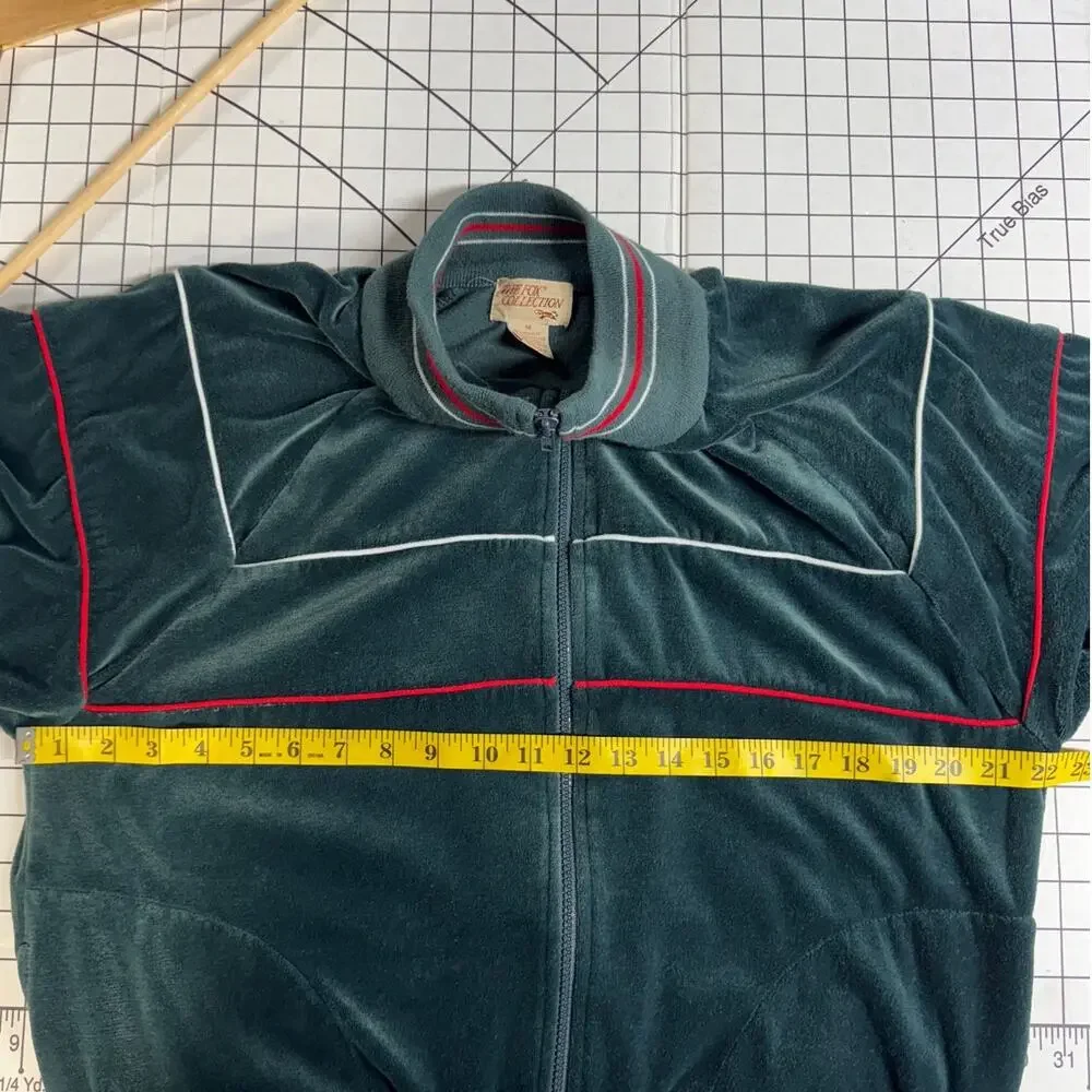 The Fox Collection Vintage Green Soft Velour Zip Up Pockets Jacket Men Medium